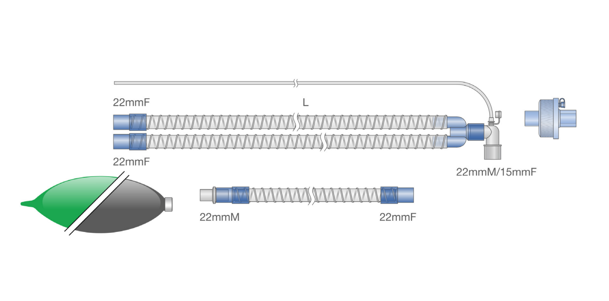 Breathing circuit. for smooth ventilation Ø22 mm 180 cm with bag B/L 2l. and limbo. 90 cm, pcs.