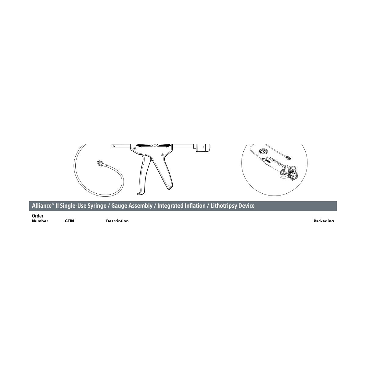 Boston Scientific Alliance ™ II Single-Use Syringe / Gauge Assembly / Integrated Inflation / Lithotripsy Device